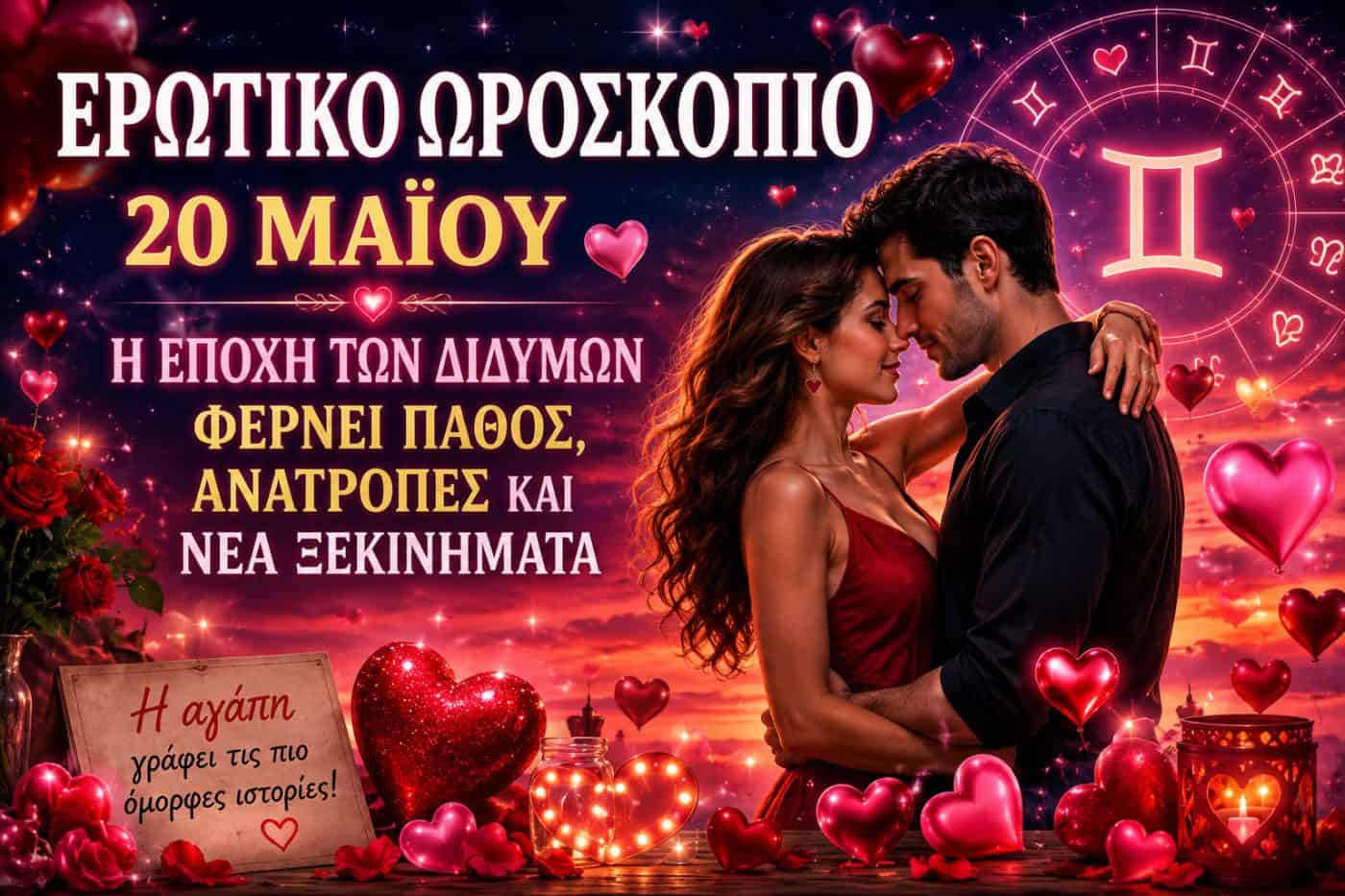Ερωτικό Ωροσκόπιο 20 Μαΐου– Η Εποχή των Διδύμων Φέρνει Πάθος, Ανατροπές και Νέα Ξεκινήματα