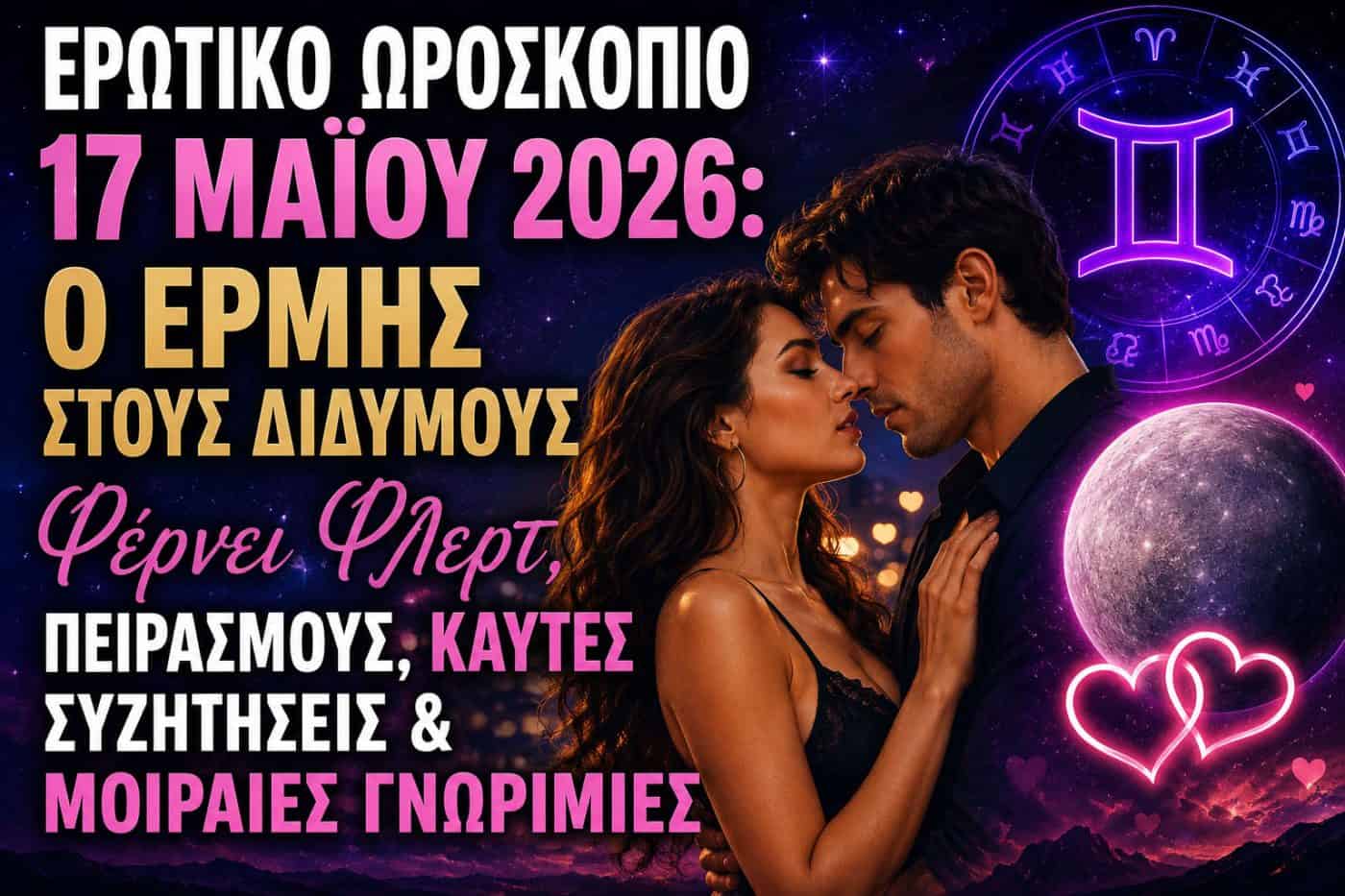 Ερωτικό Ωροσκόπιο 17 Μαΐου 2026: Ο Ερμής στους Διδύμους Φέρνει Φλερτ, Πειρασμούς, Καυτές Συζητήσεις & Μοιραίες Γνωριμίες