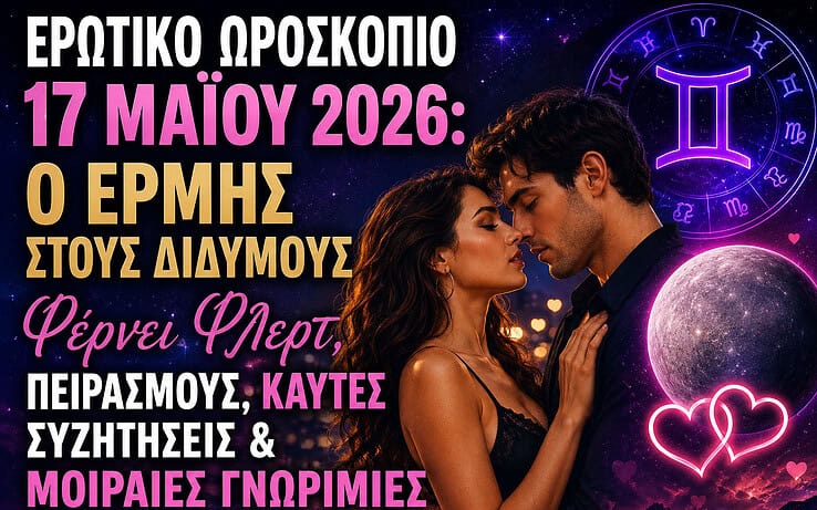 Ερωτικό Ωροσκόπιο 17 Μαΐου 2026: Ο Ερμής στους Διδύμους Φέρνει Φλερτ, Πειρασμούς, Καυτές Συζητήσεις & Μοιραίες Γνωριμίες