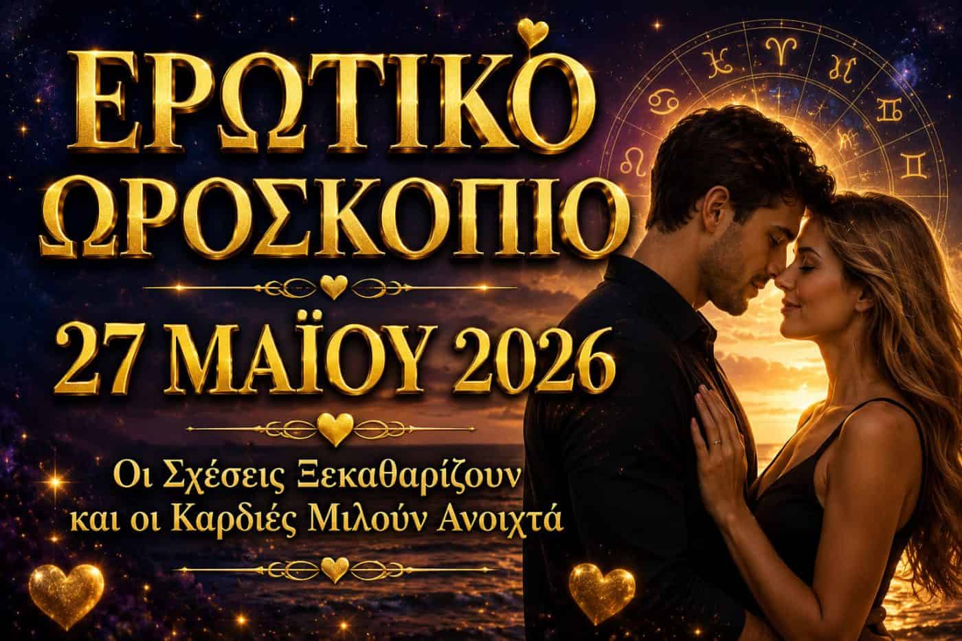 Ερωτικό ωροσκόπιο 27 Μαΐου 2026 — Οι σχέσεις ξεκαθαρίζουν και οι καρδιές μιλούν ανοιχτά
