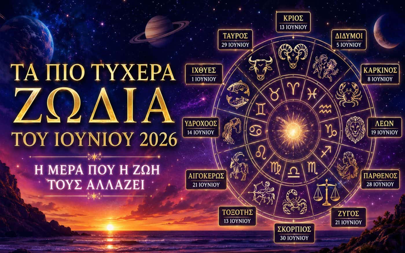 Τα πιο τυχερά ζώδια του Ιουνίου 2026 — Η μέρα που η ζωή τους αλλάζει