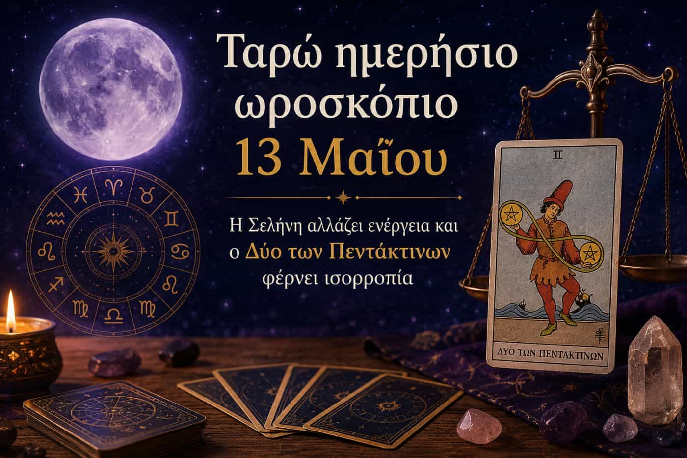 Ταρώ ημερήσιο ωροσκόπιο 13 Μαΐου: Η Σελήνη αλλάζει ενέργεια και ο Δύο των Πεντάκτινων φέρνει ισορροπία