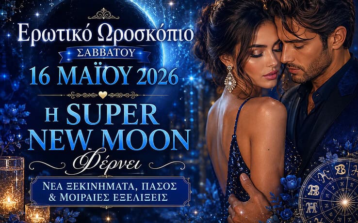Ερωτικό Ωροσκόπιο 16 Μαΐου 2026: Η Super New Moon Φέρνει Καυτές Επανενώσεις, Νέα Αγάπη & Μοιραίες Εξελίξεις