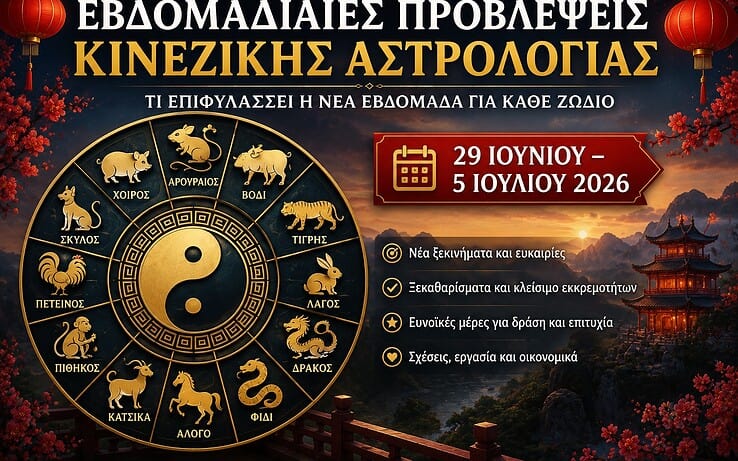 Εβδομαδιαίες Προβλέψεις Κινεζικής Αστρολογίας (29 Ιουνίου – 5 Ιουλίου 2026): Τι Επιφυλάσσει η Νέα Εβδομάδα για τα 12 Ζώδια