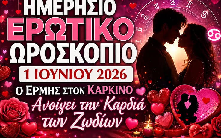 Ημερήσιο Ερωτικό Ωροσκόπιο 1 Ιουνίου 2026: Ο Ερμής στον Καρκίνο Ανοίγει την Καρδιά των Ζωδίων