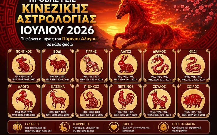 Προβλέψεις Κινεζικής Αστρολογίας Ιουλίου 2026: Τι φέρνει ο μήνας του Πύρινου Αλόγου σε κάθε ζώδιο