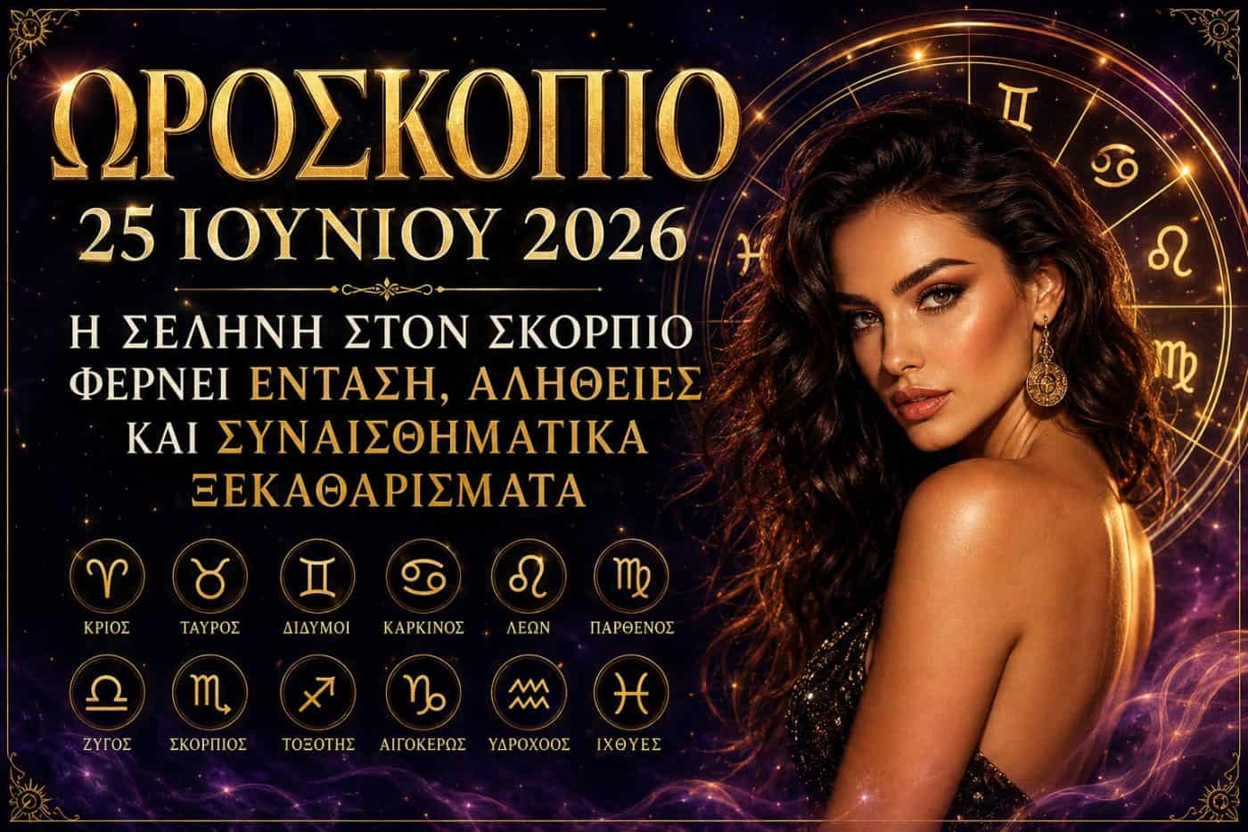 Ωροσκόπιο 25 Ιουνίου 2026: Η Σελήνη στον Σκορπιό φέρνει ένταση, αλήθειες και συναισθηματικά ξεκαθαρίσματα