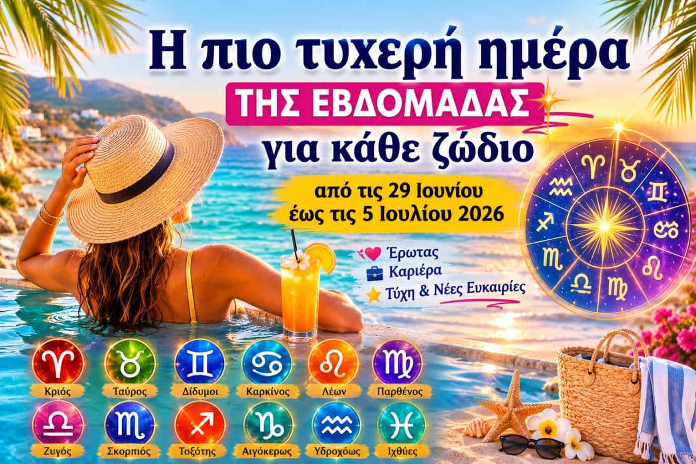 Η πιο τυχερή ημέρα της εβδομάδας για κάθε ζώδιο από τις 29 Ιουνίου έως τις 5 Ιουλίου 2026