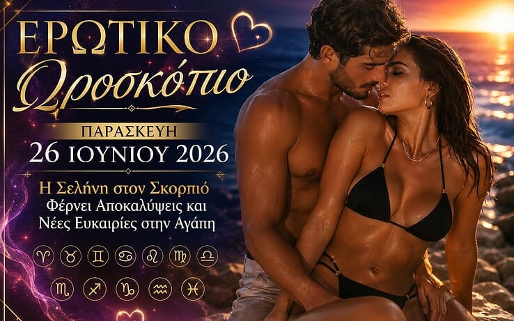 Ερωτικό ωροσκόπιο Παρασκευής 26 Ιουνίου 2026: Η Σελήνη στον Σκορπιό φέρνει αποκαλύψεις και νέες ευκαιρίες στην αγάπη