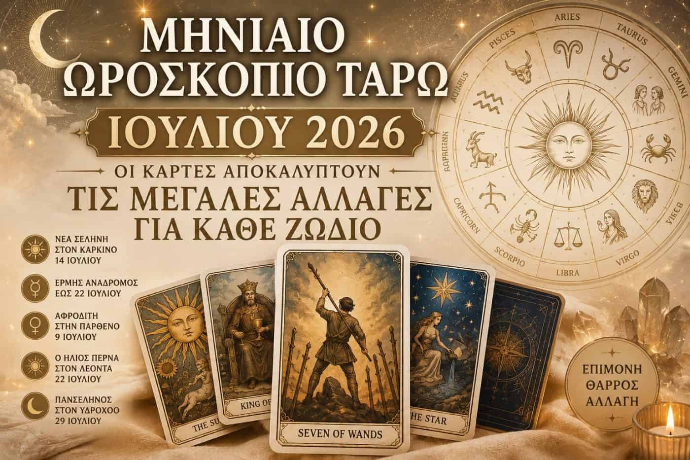 Μηνιαίο ωροσκόπιο ταρώ Ιουλίου 2026: Οι κάρτες αποκαλύπτουν τις μεγάλες αλλαγές για κάθε ζώδιο
