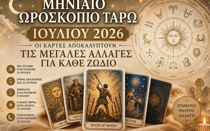 Μηνιαίο ωροσκόπιο ταρώ Ιουλίου 2026: Οι κάρτες αποκαλύπτουν τις μεγάλες αλλαγές για κάθε ζώδιο