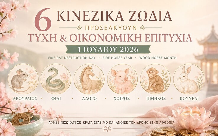 6 Κινέζικα ζώδια προσελκύουν τύχη και οικονομική επιτυχία την 1η Ιουλίου 2026