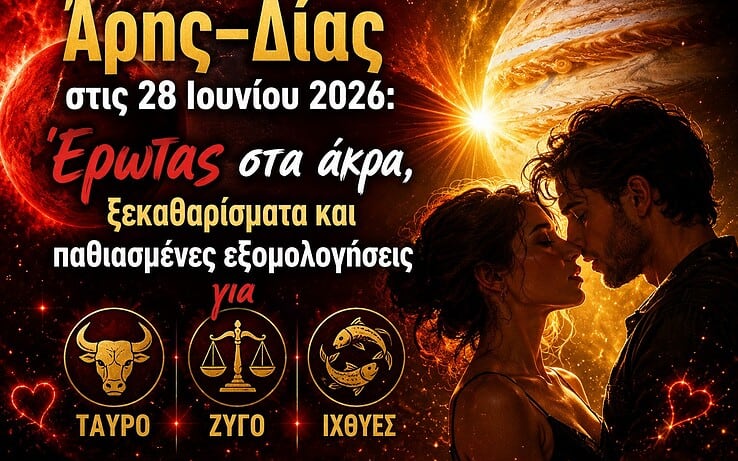 Άρης–Δίας στις 28 Ιουνίου 2026: Έρωτας στα άκρα, ξεκαθαρίσματα και παθιασμένες εξομολογήσεις για Ταύρο, Ζυγό & Ιχθύες