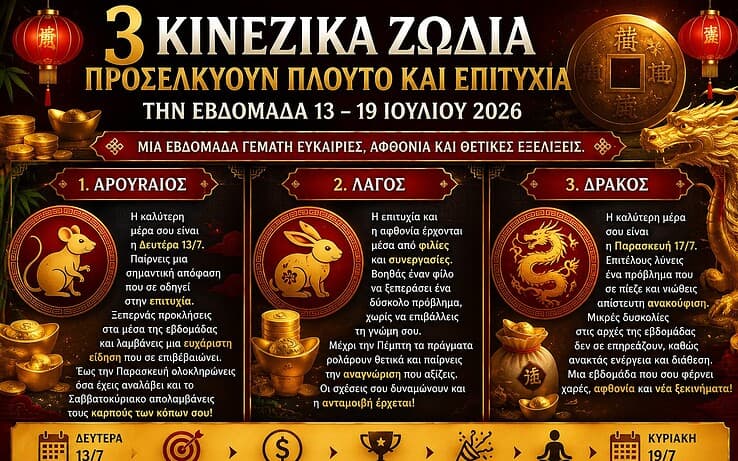 3 Κινέζικα Ζώδια Προσελκύουν Πλούτο και Επιτυχία την Εβδομάδα 13 – 19 Ιουλίου 2026