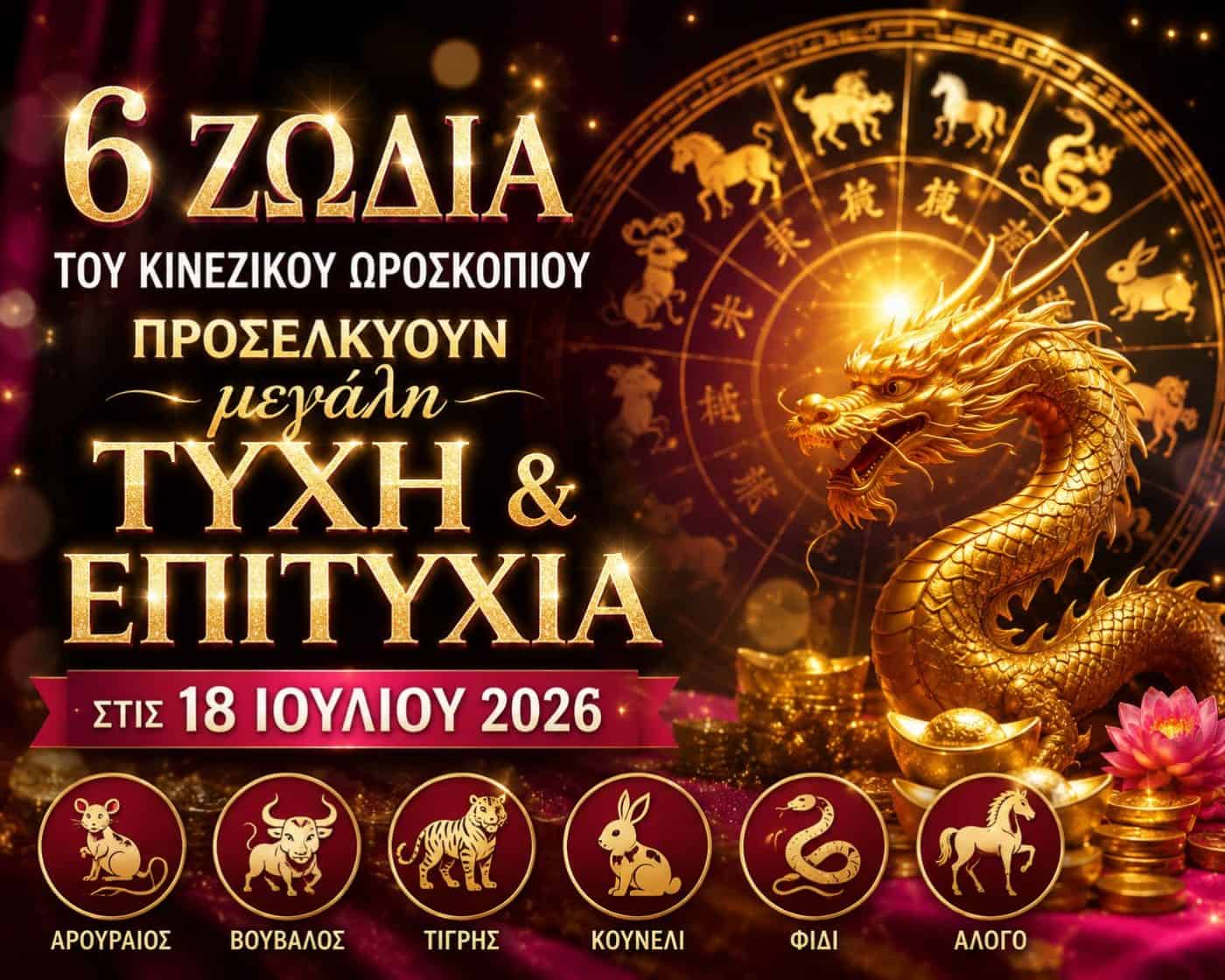 6 Ζώδια του κινέζικου ωροσκοπίου προσελκύουν μεγάλη τύχη και επιτυχία στις 18 Ιουλίου 2026