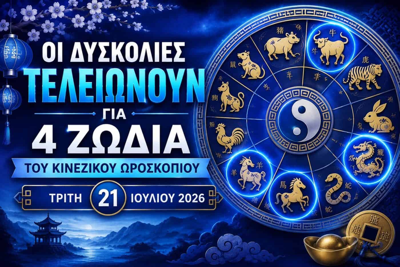 Οι δυσκολίες τελειώνουν για 4 ζώδια του κινεζικού ωροσκοπίου την Τρίτη 21 Ιουλίου 2026