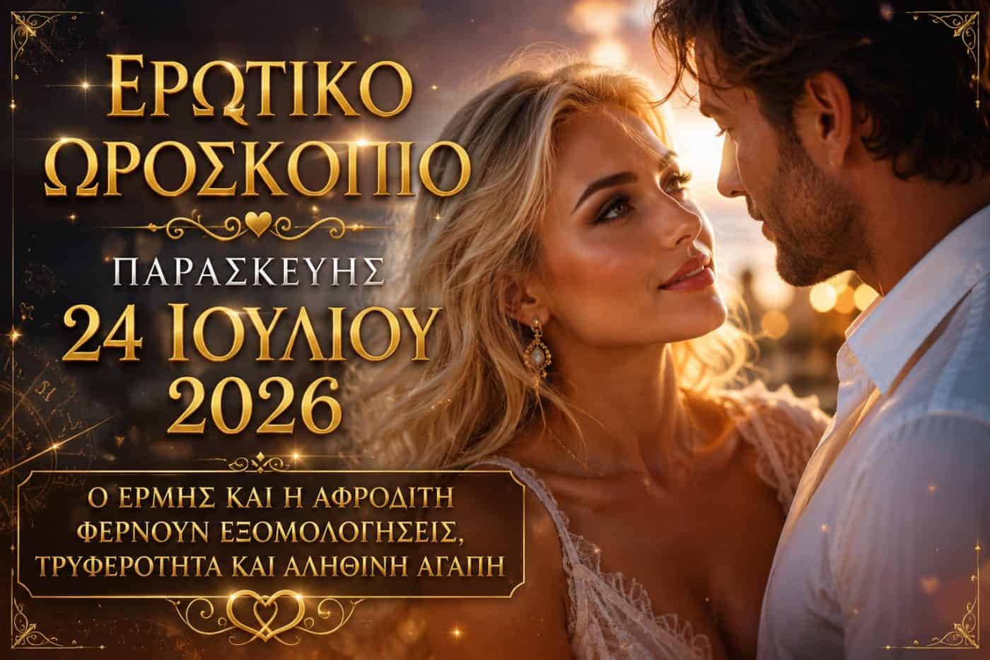 Ερωτικό Ωροσκόπιο Παρασκευής 24 Ιουλίου 2026: Ο Ερμής και η Αφροδίτη φέρνουν εξομολογήσεις, τρυφερότητα και αληθινή αγάπη