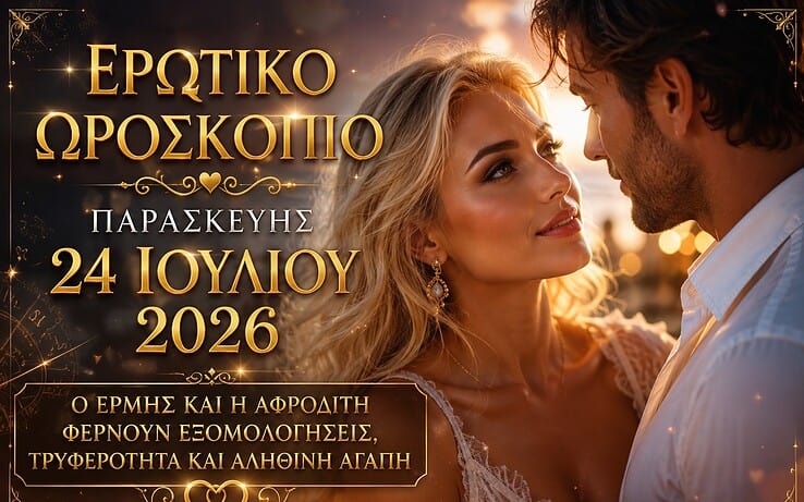 Ερωτικό Ωροσκόπιο Παρασκευής 24 Ιουλίου 2026: Ο Ερμής και η Αφροδίτη φέρνουν εξομολογήσεις, τρυφερότητα και αληθινή αγάπη