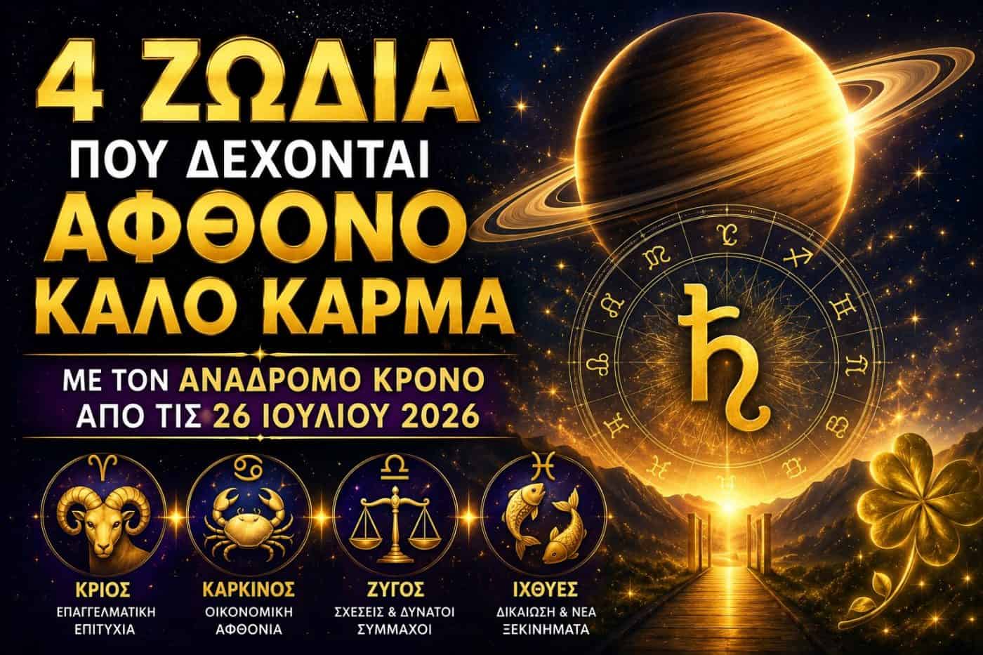 4 Ζώδια που δέχονται άφθονο καλό κάρμα με τον Ανάδρομο Κρόνο από τις 26 Ιουλίου 2026