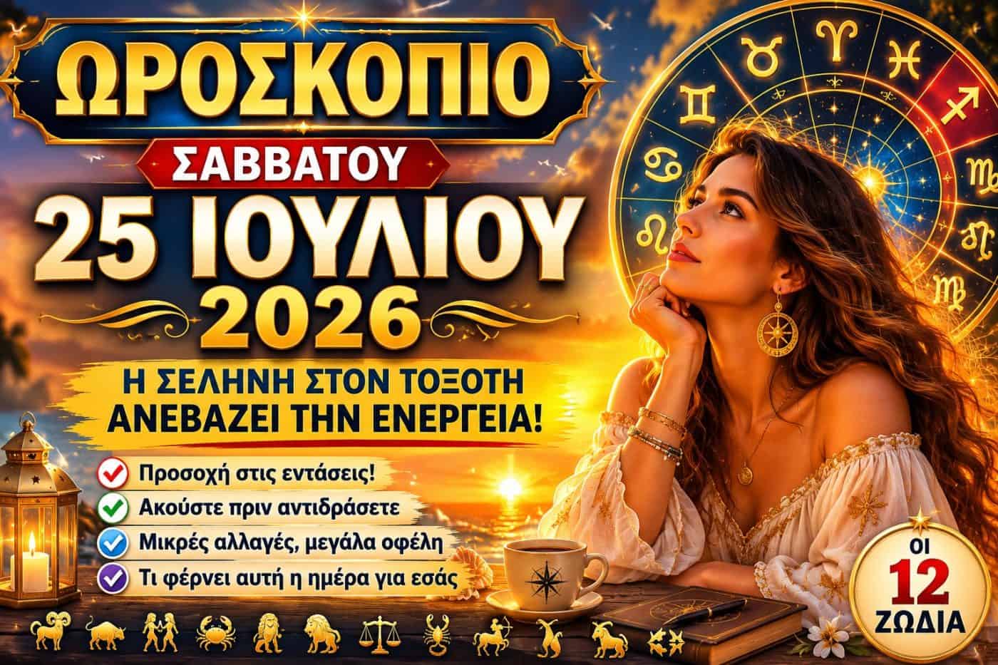 Ωροσκόπιο Σαββάτου 25 Ιουλίου 2026: Η σελήνη στον Τοξότη ανάβει τα πνεύματα