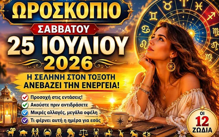 Ωροσκόπιο Σαββάτου 25 Ιουλίου 2026: Η σελήνη στον Τοξότη ανάβει τα πνεύματα