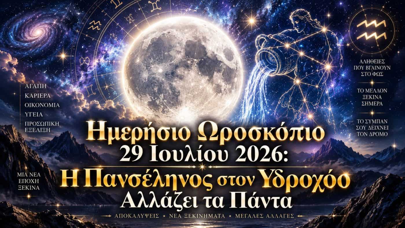 Ημερήσιο Ωροσκόπιο Τετάρτης 29 Ιουλίου 2026: Η Πανσέληνος στον Υδροχόο φέρνει αποκαλύψεις, αλλαγές και νέες ευκαιρίες