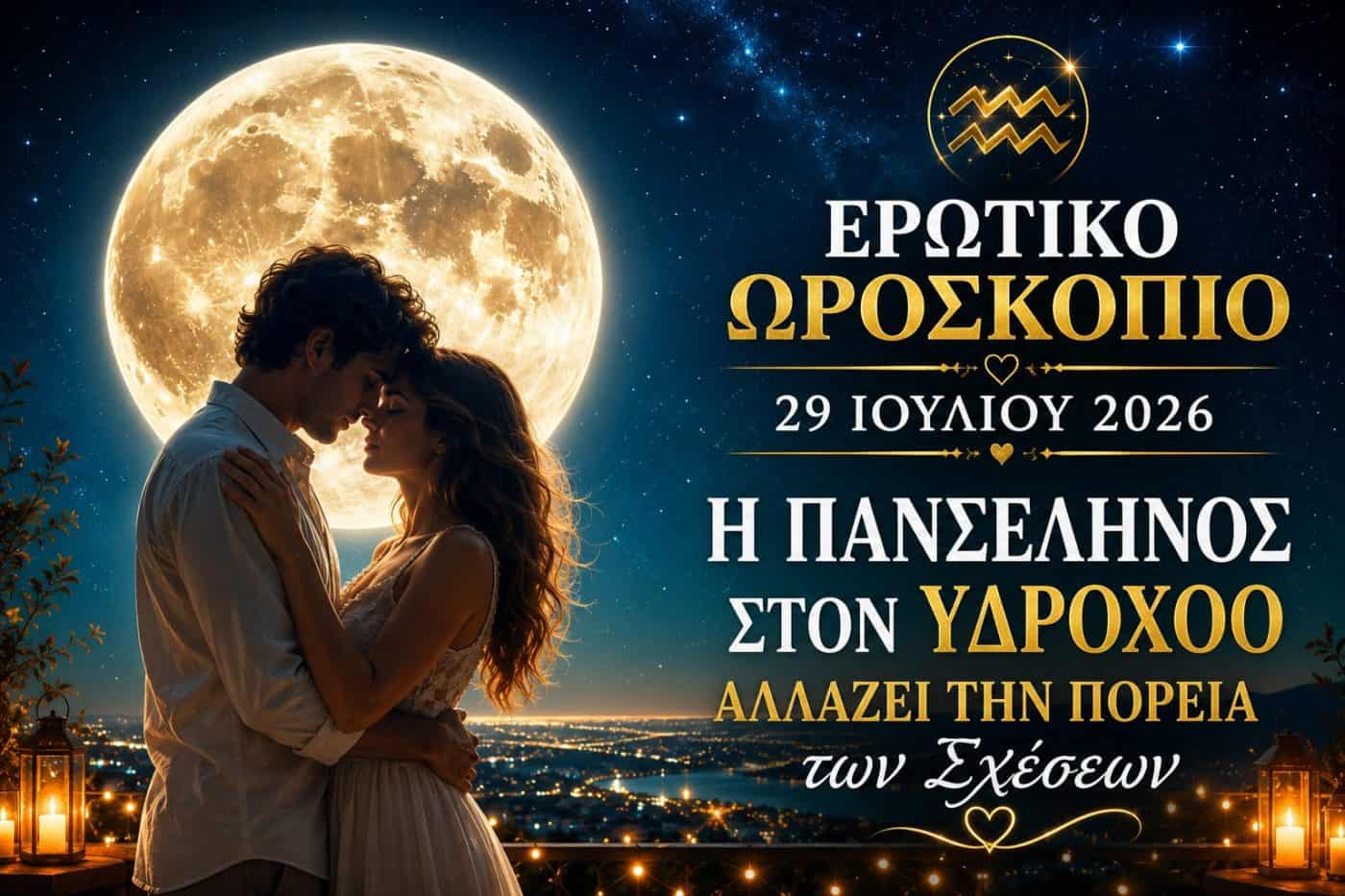 Ερωτικό ωροσκόπιο Τετάρτης 29 Ιουλίου 2026: Η Πανσέληνος στον Υδροχόο ανοίγει νέους δρόμους στην αγάπη