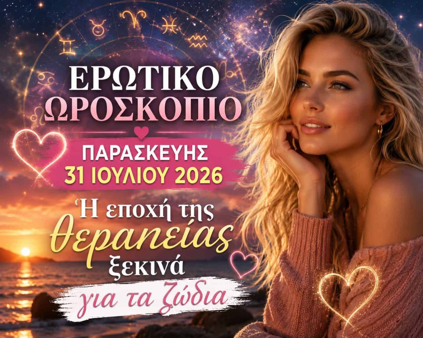 Ερωτικό ωροσκόπιο Παρασκευής 31 Ιουλίου 2026: Η εποχή της θεραπείας ξεκινά για τα ζώδια