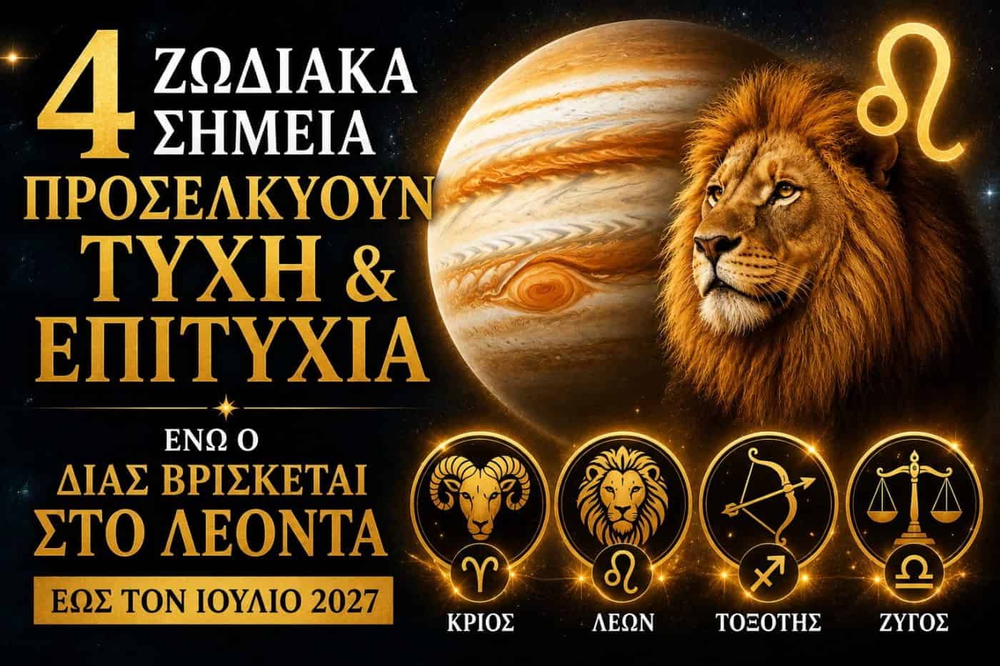 4 Ζώδια προσελκύουν τύχη και επιτυχία όσο ο Δίας βρίσκεται στον Λέοντα έως τον Ιούλιο του 2027