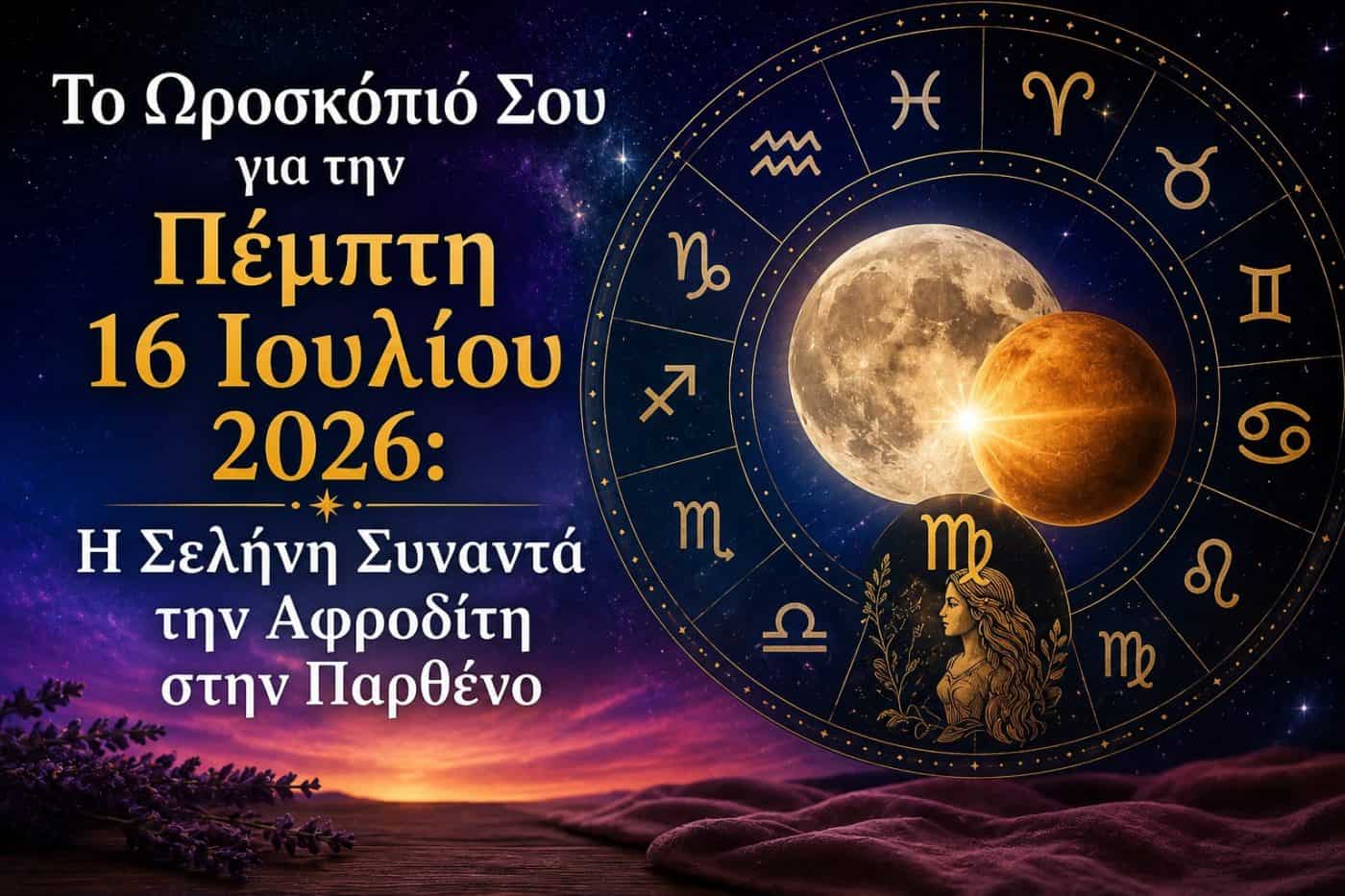 Το ωροσκόπιό σου για την Πέμπτη 16 Ιουλίου 2026: Η Σελήνη συναντά την Αφροδίτη στην Παρθένο