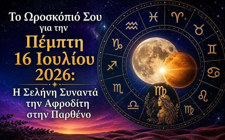 Το ωροσκόπιό σου για την Πέμπτη 16 Ιουλίου 2026: Η Σελήνη συναντά την Αφροδίτη στην Παρθένο