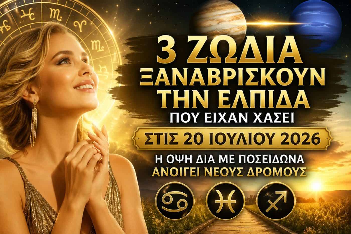 3 ζώδια ξαναβρίσκουν την ελπίδα που είχαν χάσει στις 20 Ιουλίου 2026 – Η όψη Δία με Ποσειδώνα ανοίγει νέους δρόμους