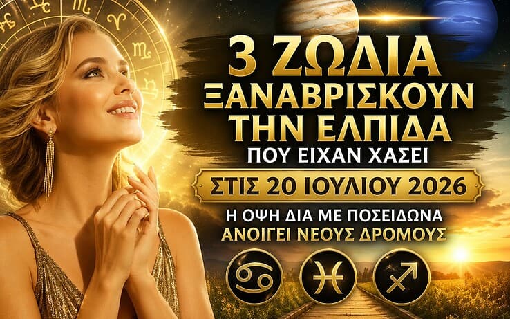 3 ζώδια ξαναβρίσκουν την ελπίδα που είχαν χάσει στις 20 Ιουλίου 2026 – Η όψη Δία με Ποσειδώνα ανοίγει νέους δρόμους
