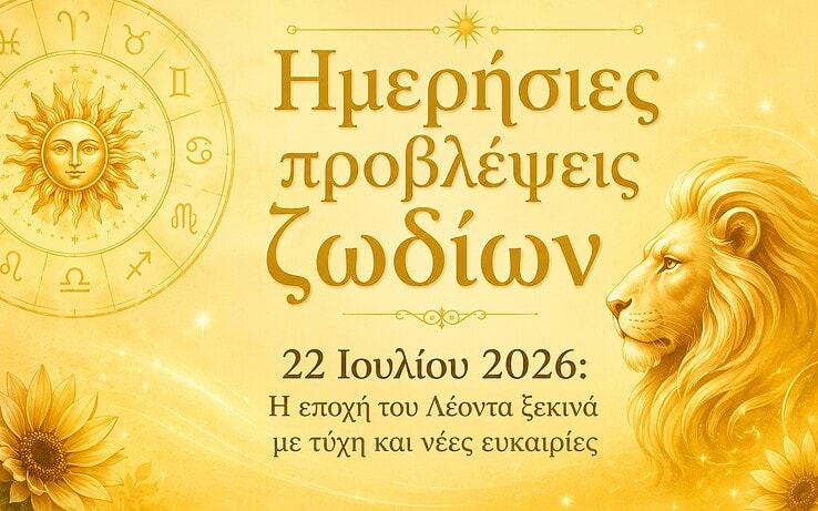 Ημερήσιες προβλέψεις ζωδίων 22 Ιουλίου 2026: Η εποχή του Λέοντα ξεκινά με τύχη και νέες ευκαιρίες