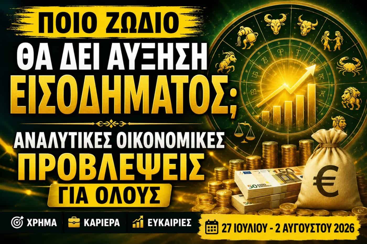 Ποιο ζώδιο θα δει αύξηση εισοδήματος; Αναλυτικές οικονομικές προβλέψεις για όλους 27 Ιουλίου – 2 Αυγούστου 2026