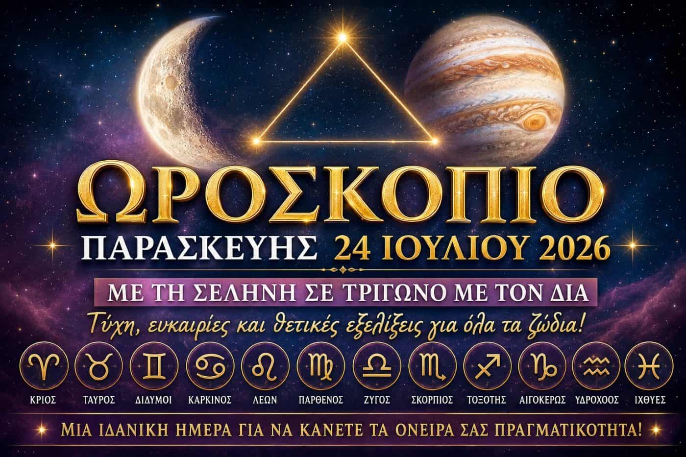 Η Σελήνη και ο Δίας φέρνουν τύχη: Τι περιμένει το ζώδιό σου στις 24 Ιουλίου 2026