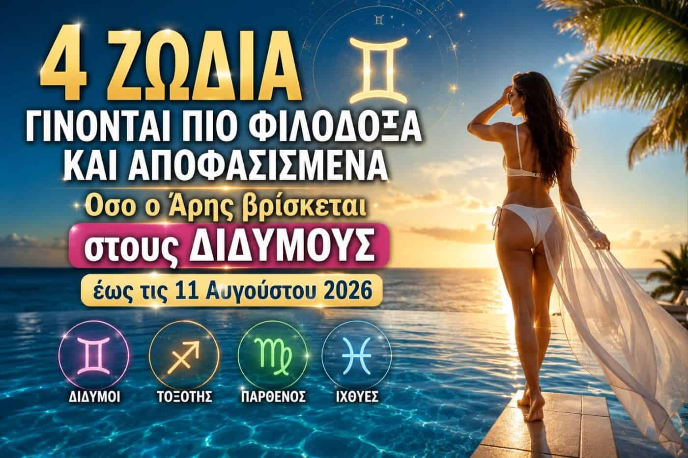 4 ζώδια γίνονται πιο φιλόδοξα και αποφασισμένα όσο ο Άρης βρίσκεται στους Διδύμους έως τις 11 Αυγούστου 2026