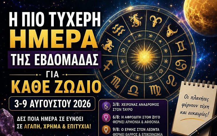 Η πιο τυχερή ημέρα της εβδομάδας για κάθε ζώδιο από 3 έως 9 Αυγούστου 2026
