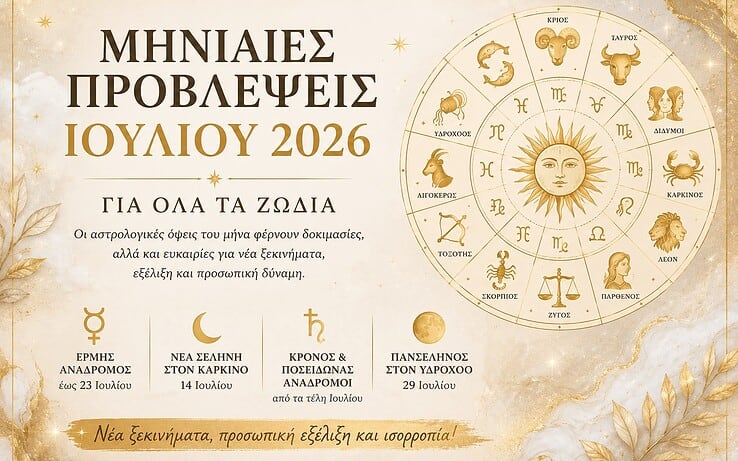Μηνιαίες Αστρολογικές Προβλέψεις Ιουλίου 2026 για Όλα τα Ζώδια – Τι Φέρνει ο Νέος Μήνας