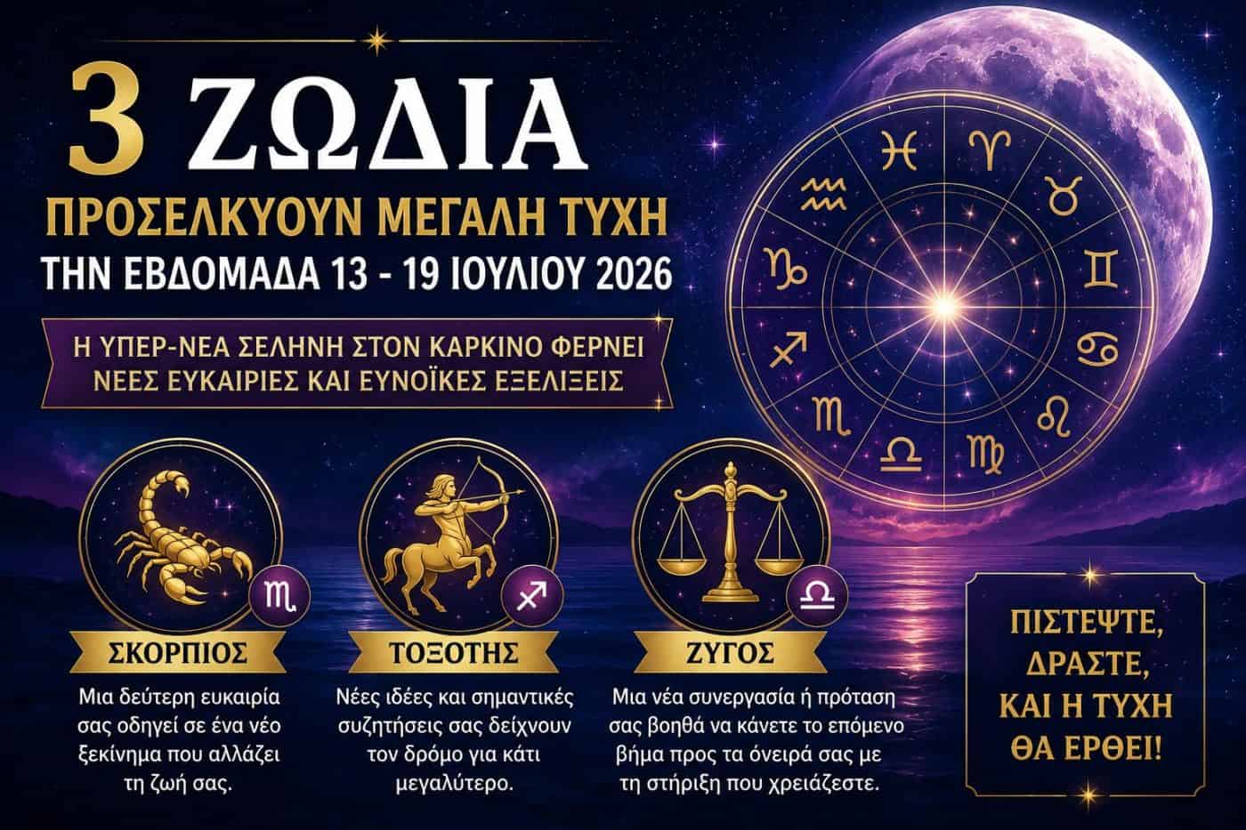 3 Ζώδια Προσελκύουν Μεγάλη Τύχη την Εβδομάδα 13 – 19 Ιουλίου 2026