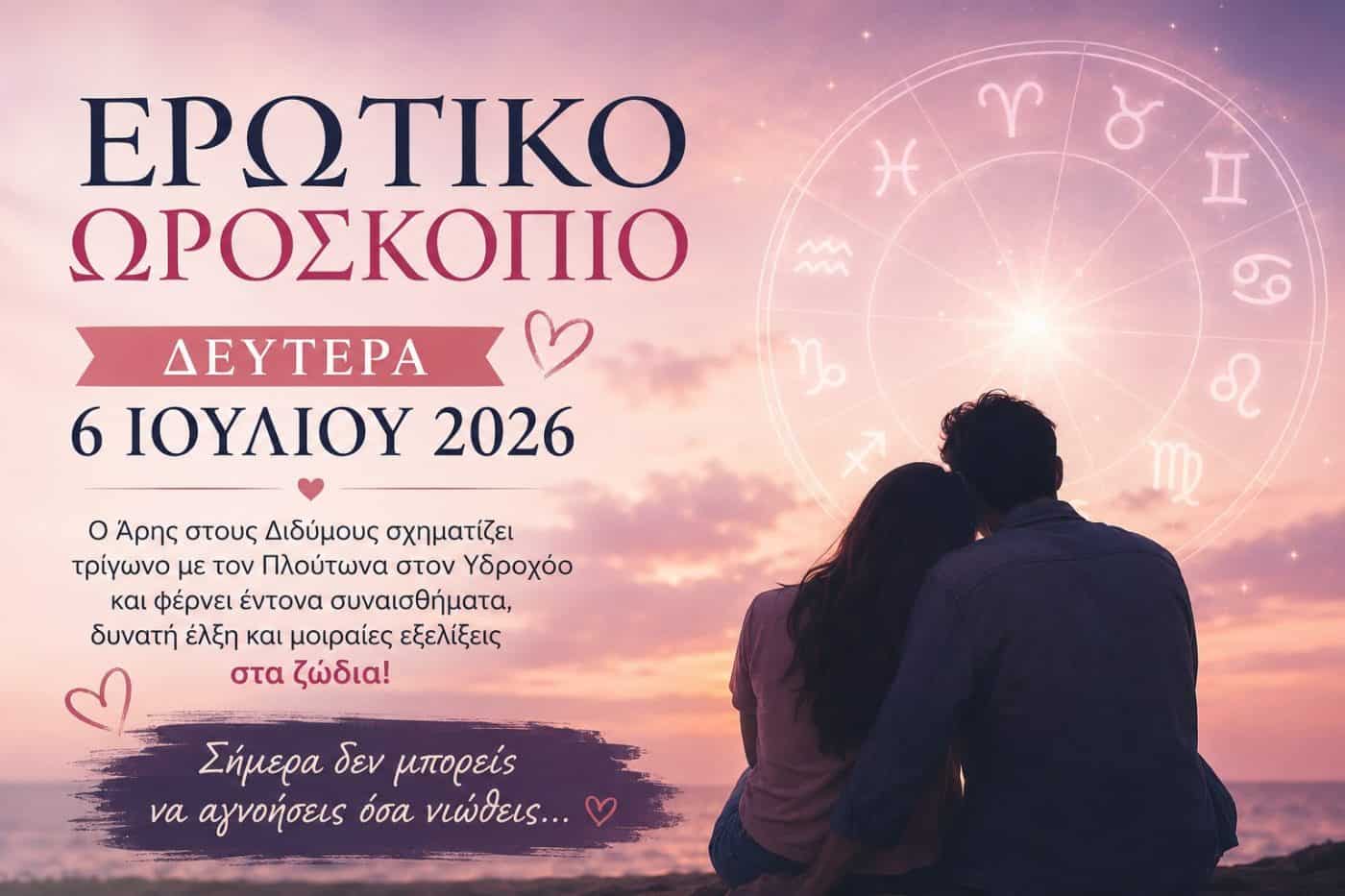 Ερωτικό Ωροσκόπιο Δευτέρας 6 Ιουλίου: Σήμερα δεν μπορείς να αγνοήσεις όσα νιώθεις