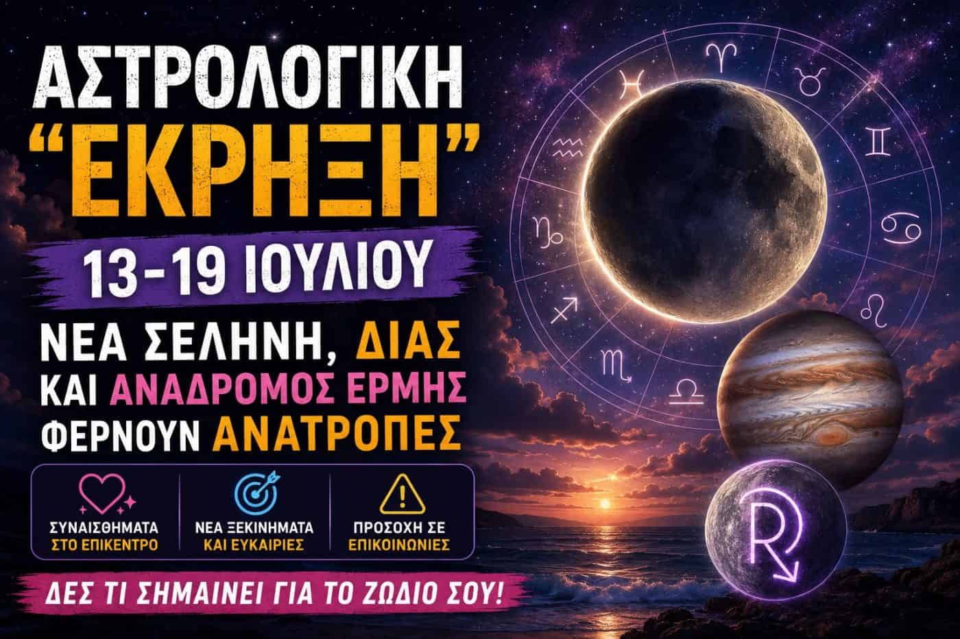 Αστρολογική “έκρηξη” 13-19 Ιουλίου: Νέα Σελήνη, Δίας και ανάδρομος Ερμής φέρνουν ανατροπές