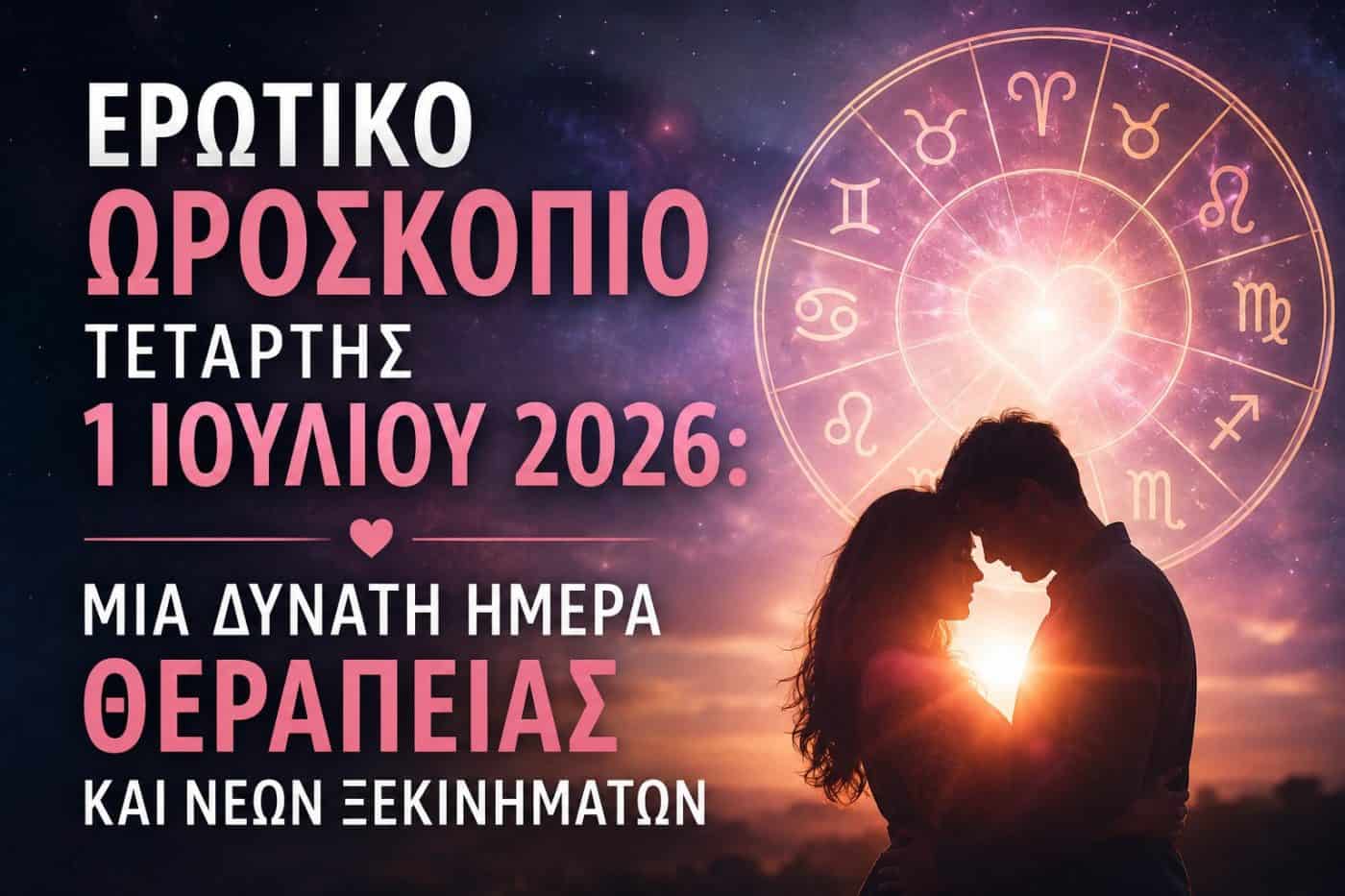 Ερωτικό ωροσκόπιο Τετάρτης 1 Ιουλίου 2026: Μια δυνατή ημέρα θεραπείας και νέων ξεκινημάτων