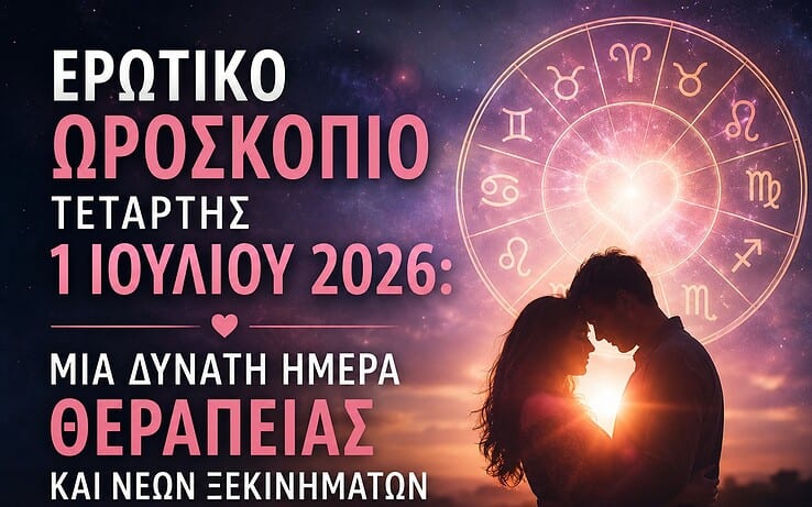 Ερωτικό ωροσκόπιο Τετάρτης 1 Ιουλίου 2026: Μια δυνατή ημέρα θεραπείας και νέων ξεκινημάτων