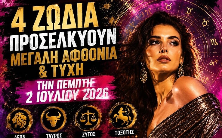 4 Ζώδια Προσελκύουν Μεγάλη Αφθονία & Τύχη την Πέμπτη 2 Ιουλίου 2026