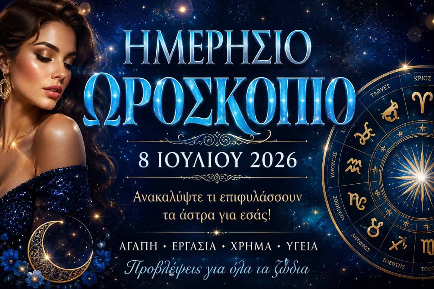 Ημερήσιο Ωροσκόπιο – 8 Ιουλίου 2026: Μια ημέρα γεμάτη αυτοπεποίθηση, χαρά και θετικές εξελίξεις
