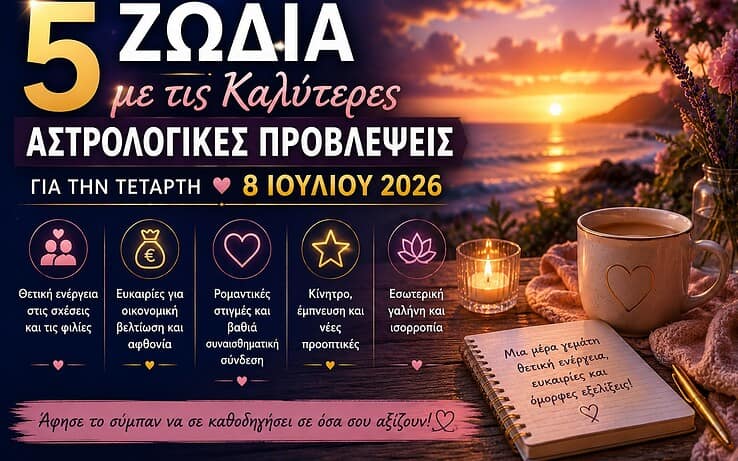 Τα 5 ζώδια με τις καλύτερες αστρολογικές προβλέψεις για την Τετάρτη 8 Ιουλίου 2026