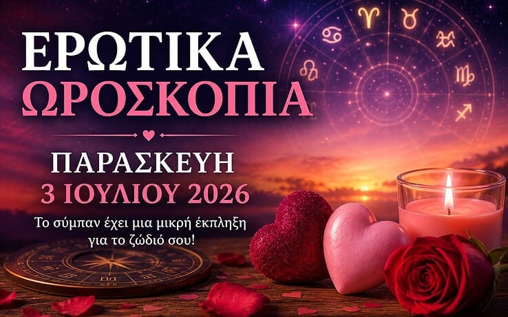 Ερωτικά Ωροσκόπια για την Παρασκευή 3 Ιουλίου 2026: Το σύμπαν επιφυλάσσει μια απρόσμενη έκπληξη για κάθε ζώδιο