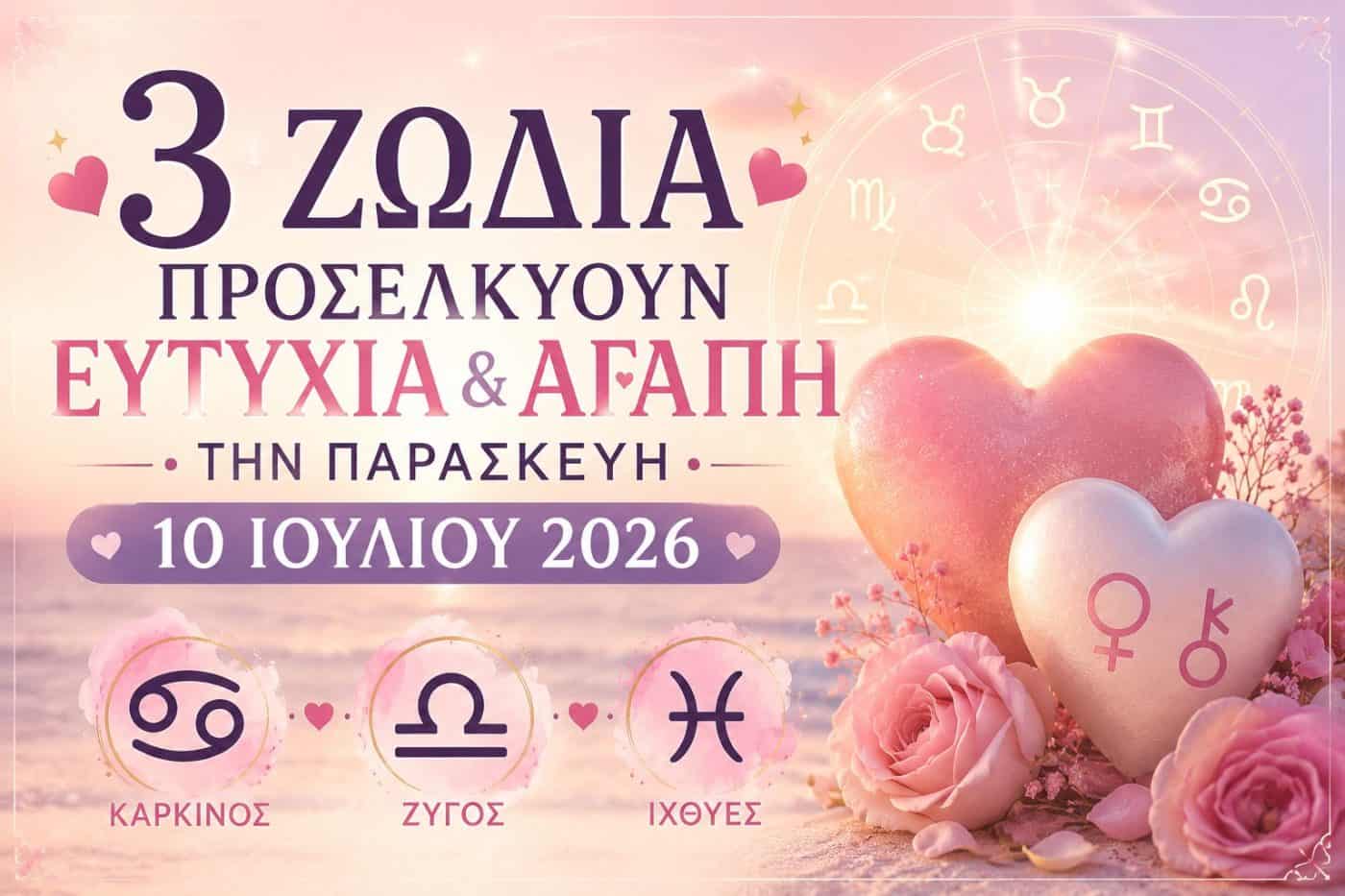 3 ζώδια προσελκύουν ευτυχία και αγάπη την Παρασκευή 10 Ιουλίου 2026