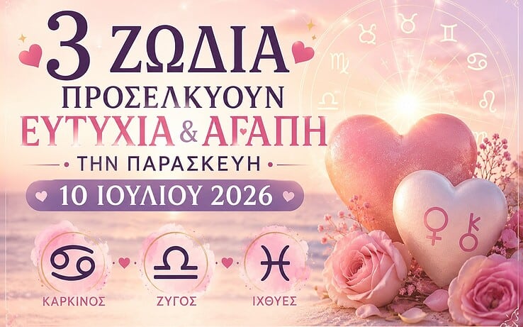 3 ζώδια προσελκύουν ευτυχία και αγάπη την Παρασκευή 10 Ιουλίου 2026